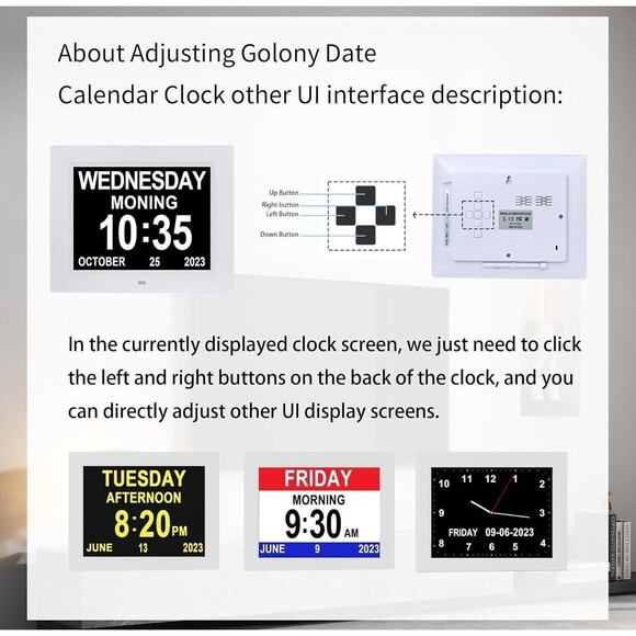 Dementia Clock Digital Clock w/ Dimmer 8 Inch White Wall Mountable Stand Plug In - Picture 7 of 9